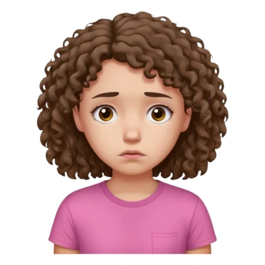Young girl with unkempt curly hair and a pink T-shirt, looking sad and discouraged sticker