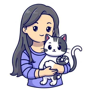 girl with long hair holding a cat with silver stripes sticker