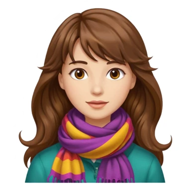 Chica ondulada de cabello castaño largo con flequillo  sticker