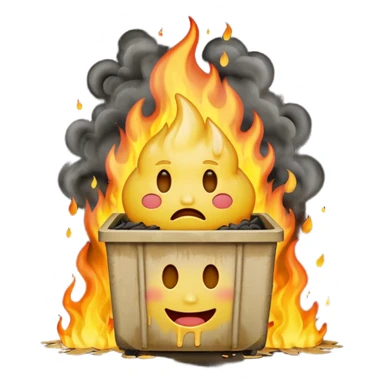 I want an emoji that is sitting in a dumpster fire, crying and laughing, while also melting. sticker