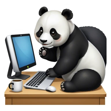 Giant Panda on a computer at a desk sticker