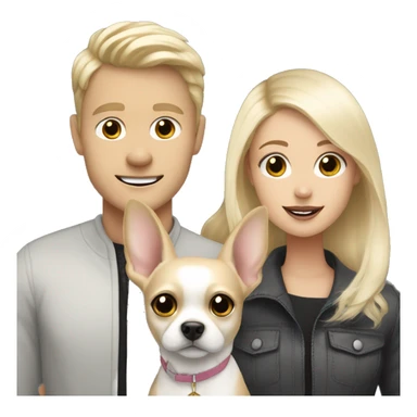 White blonde man with a white blonde teenage girl and a black and white chihuahua and a dark grey bunny  sticker