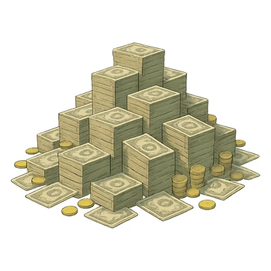pile of money in ghibli style sticker