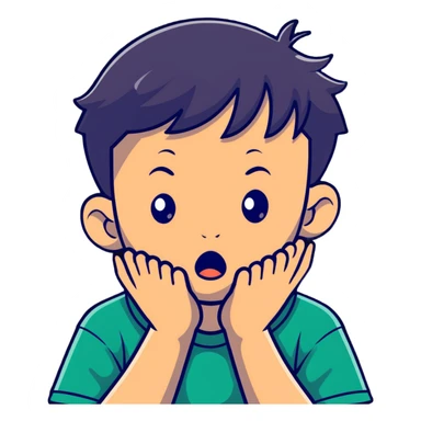 A young boy with both hands pressing on his cheeks, looking amazed or shocked sticker