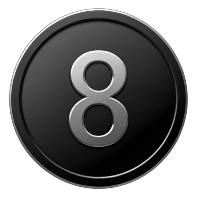 Emoji icon of a black coin with engraved number 8, minimalist style, isolated sticker