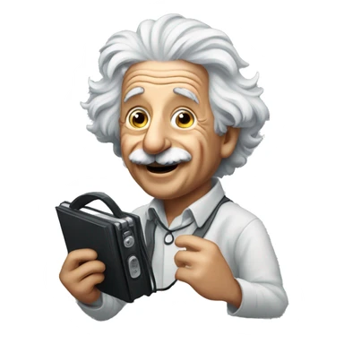 happy albert einstein holding headphone in one hand of his hands sticker