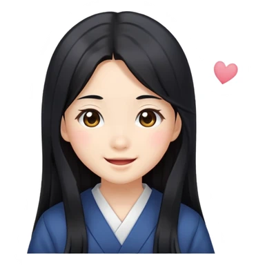 Happy Japanese schoolgirl with long black hair and blushing face sticker