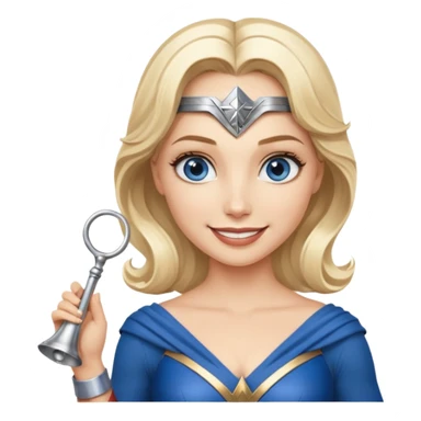 Blonde blue eyes Wonder Woman holding bell and short white orchestra conductor’s baton  sticker