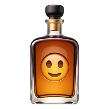 short square-shouldered glass bottle filled with rich amber-brown liqueur, dark glossy glass, wide black or dark brown cap, compact elegant silhouette, no label, no garnish, sealed bottle, soft lighting, subtle shadows, emoji scale sticker