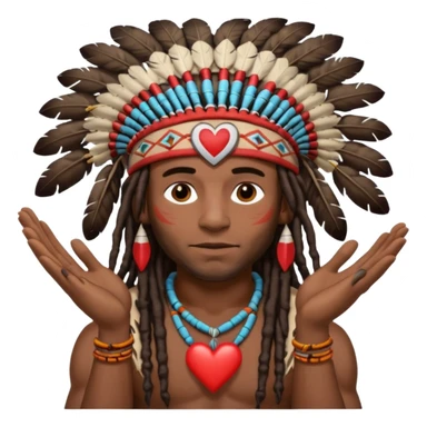 Black American man dark brown with dreads with a American Indian headdress with making a heart with both his hands sticker