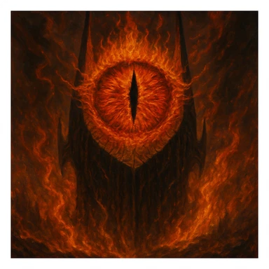Sauron's eye, fiery and menacing, fantasy illustration style, detailed, dramatic lighting sticker