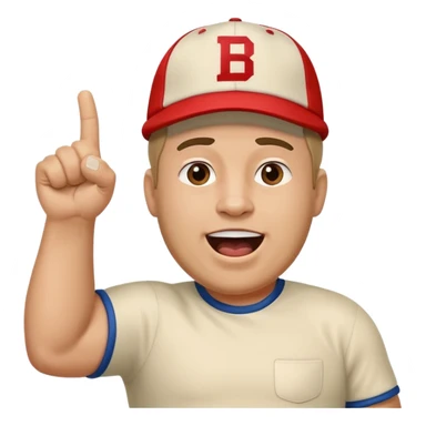 A stocky man with a cap backward, shouting proudly while pointing the foam finger upward. sticker