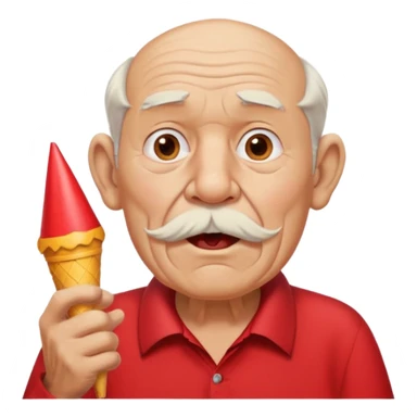 old man with red shirt and birthday cone, party horn on his mouth sticker
