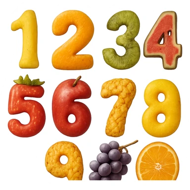 realistic textured numbers made out of fruit sticker