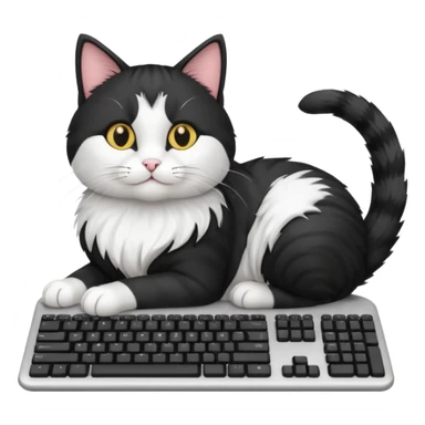 black and white cat laying on computer keyboard sticker