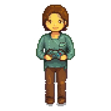 Man with brown hair holding joystick emoji sticker