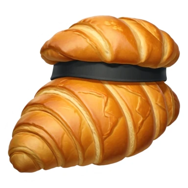 A croissant with a sole and a hat sticker