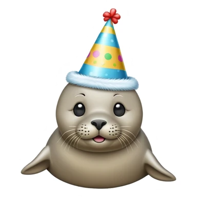 A seal with a party hat, simple classic emoji style like on mobile phones sticker