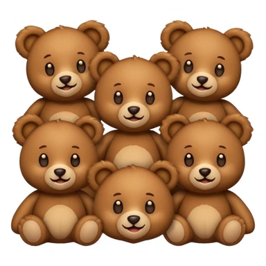 Group of identical brown teddy bear emojis, but one or two have different shaped ears or holding a small object” sticker