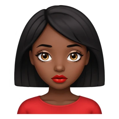 Dark skin gurl with black hair, big lips m, dark brown eye, octagon face shape and chinky eyes no red lipstick  sticker