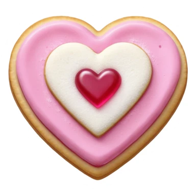 Realistic shortbread cookie in the shape of a heart with pink jelly middle filling and sprinkled powder sugar on top. sticker