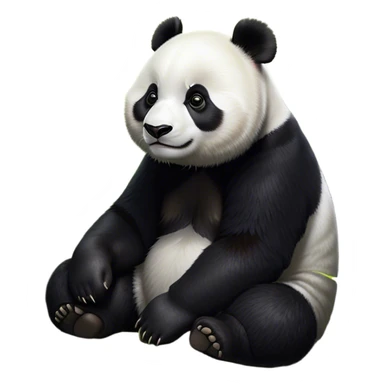 Cinematic Noble Panda Portrait Emoji, Poised and regal, with a robust, sturdy build and a strikingly contrasting black and white Fur, deep-set soulful dark eyes, Simplified yet sharp and sophisticated features, highly detailed, glowing with a soft, dignified glow, high shine, intelligent and gentle, stylized with an air of bamboo forest majesty, focused and attentive, soft glowing outline, capturing the essence of a watchful and confident companion, so majestic it feels as though it could lumber out of the screen with effortless authority! sticker