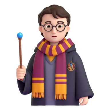 harry potter with wand and hogwarts scarf sticker
