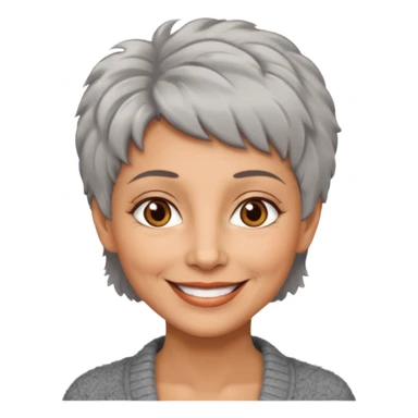 woman 50 years old, short grey fluffy hair, tannes skin and brown eyes sticker