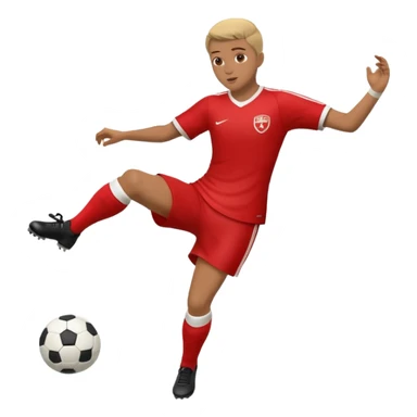 Can you generate an Apple style emoji of a Rabona soccer shot. A rabona shot is when a player strikes the ball with his kicking foot wrapping around his standing leg sticker