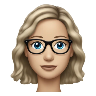 Lifelike  Jennifer Lawrence brunette lonh hair wearing black glasses and blue eyes  sticker