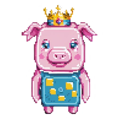 minecraft pig full body pink blocky animal square head square body wearing a crown sticker