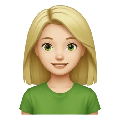 Young girl with straight, well-groomed, beautiful hair, wearing a green T-shirt, looking happy and cheerful. sticker