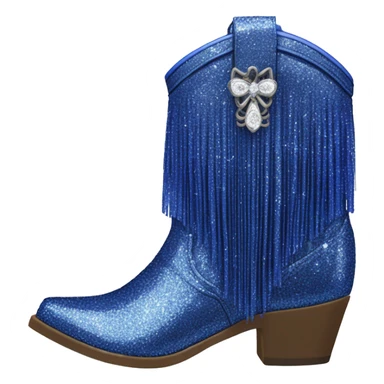 Realistic royal blue fashion cowgirl boots with sparkly shiny glitter fringe on them. sticker