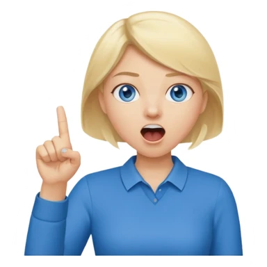 blue eyes blonde girl yelling into megaphone and holding up 1 finger in the other hand sticker