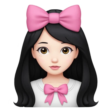 Girl with long black hair with pink bow white top sticker