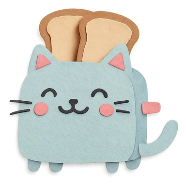 smiling toaster-cat hybrid with two toast slices, soft pastel colors, full-body sticker