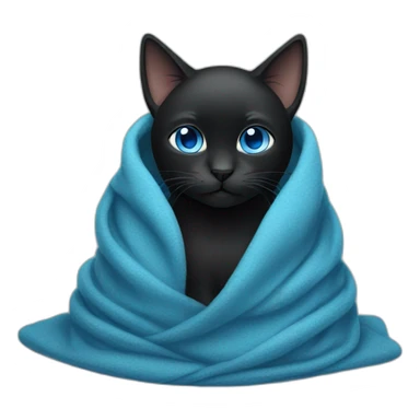Black cat with blue eyes wrapped in a blanket sticker
