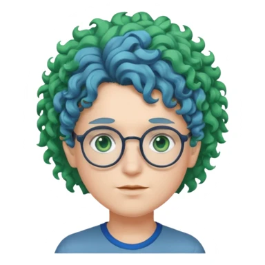 cabelo encaracolado, azul, óculos, olhos verdes, raça branca, penteado topo cabeça sticker