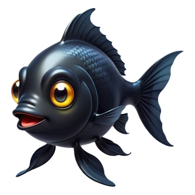 Cinematic Comical Black Goldfish Portrait Emoji, Head tilted dramatically with an exaggeratedly amused expression, featuring a striking, glossy deep black body with vibrant, fluttering fins, wide, expressive golden eyes filled with playful disbelief, Simplified yet hilariously expressive features, highly detailed, glowing with a slightly sassy glow, high shine, dramatic yet playful, stylized with an air of cheeky mischief, bright and endearing, soft glowing outline, capturing the essence of a spirited and over-the-top goldfish, so meme-worthy it feels like it could side-eye its way into internet fame instantly! sticker