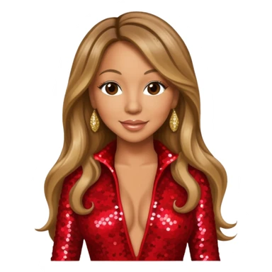 Mariah Carey with long dark blonde hair, red sequin jumpsuit sticker