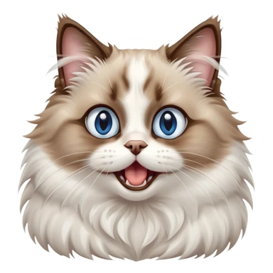 cinematic-adorable-big-eyed-fluffy-brown and white ragdoll-cat-portrait-emoji,-head-tilted-playfully-with-a-cute,-yawn,-soft-brown-and white-colored-fur-with-darker-points-on-the-ears,-simplified-yet-irresistibly-cute-features, sparkling blue eyes sticker