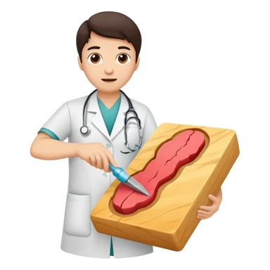 bisturi médico cortando um bloco de pele, mostrando as camadas internas (epiderme, derme e hipoderme) sticker