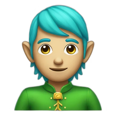 elf man wiht half blue and half green hair with pc in hands sticker