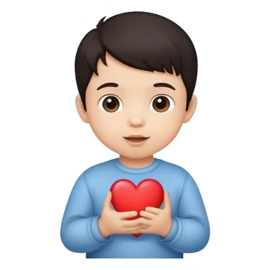 Cute dark hair baby boy holding a heart  sticker