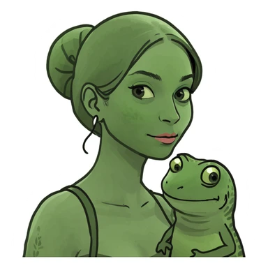 Lady carrying a lizard sticker