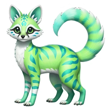 Rare realistic iridescent neon lime-green & cyan white gradients lush tropical exotic cute epic pretty beautiful handsome gorgeous aesthetic colorful vibrant Vernid-Protogen-Primagen-Wickerbeast-Genet-Trico-species-Fakemon-hybrid-creature by LiLaiRa, beautiful intricate markings, full body sticker