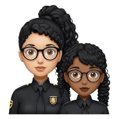 femme pilote d'avion en uniforme noir aux cheveux bouclés noir et petites lunettes arrondis identique avec des cheveux très long et la peau noir mais légèrement plus claire avec une queue de cheval sticker