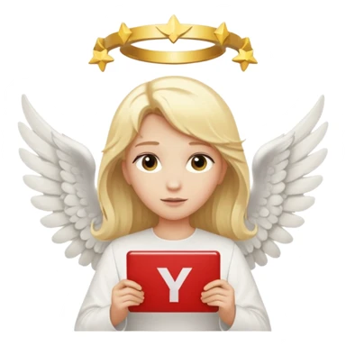 "An angel emoji with blonde hair, a halo, wings, holding a 'COMPARTILHAR' sign in bold letters." sticker
