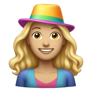 White woman, long hair, blonde hair, wavy hair, birthday hat sticker