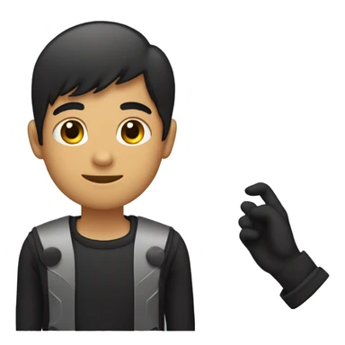 Joven de pelo largo y negro, con ropa negra levantando su mano para saludar sticker